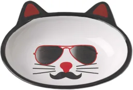PetRageous 12037 Oval Mon Ami Pierre Stoneware Cat Bowl 5.5-Inch Wide and 1.5-Inch Tall Saucer with 5.3-Ounce Capacity and Dishwasher Safe is Great For Cats, Black and White