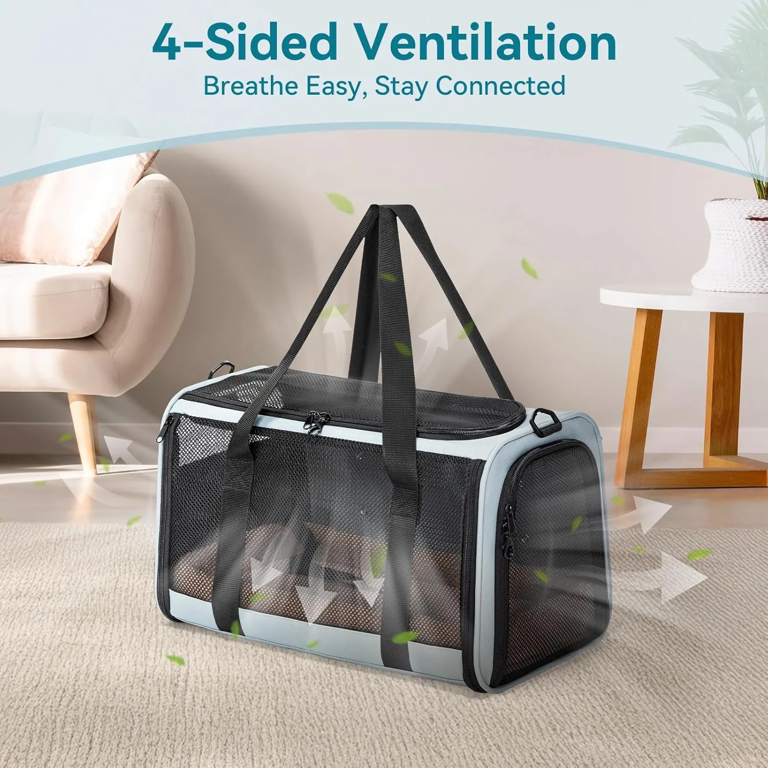 Petsfit Airline Approved Soft-Sided Pet Carrier for Cats & Dogs 18"x11"x11" - Lightweight Collapsible Cat Carrier with Patented Car Buckle, Adjustable Strap - 9 lbs Capacity (Cyan Blue)