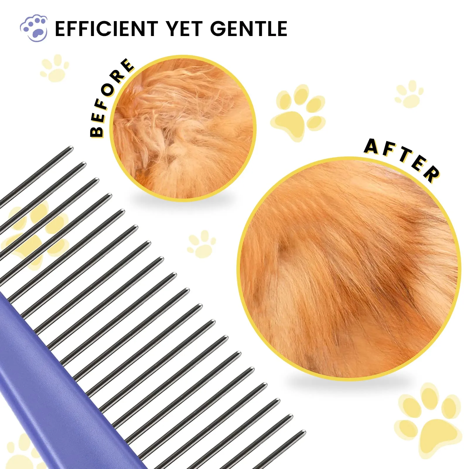 Purple Flea Comb for Cats & Dogs: Stainless Steel, Ergonomic Grip, 7.95" Long