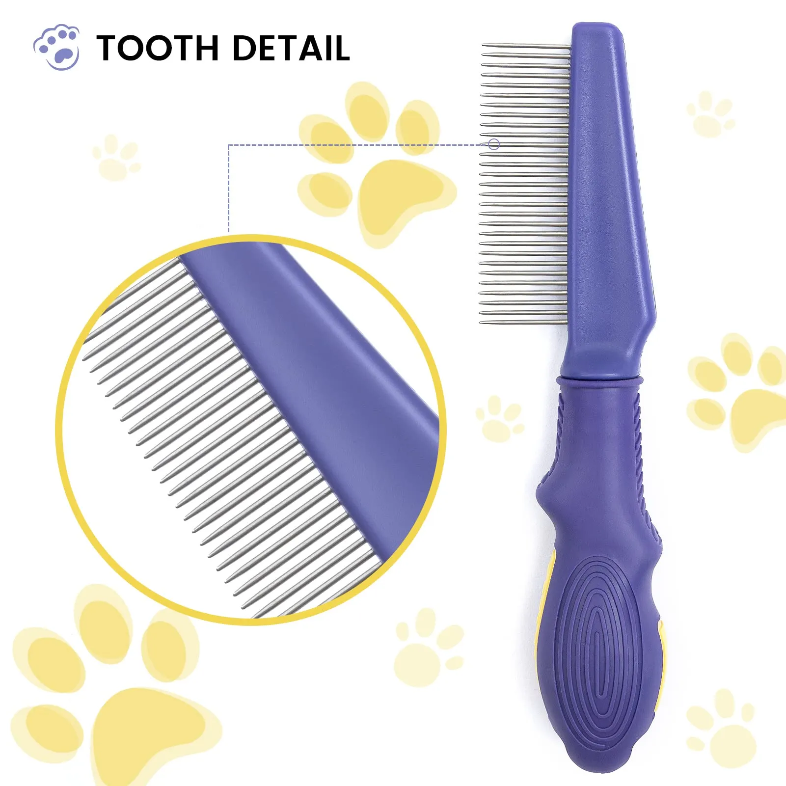 Purple Flea Comb for Cats & Dogs: Stainless Steel, Ergonomic Grip, 7.95" Long