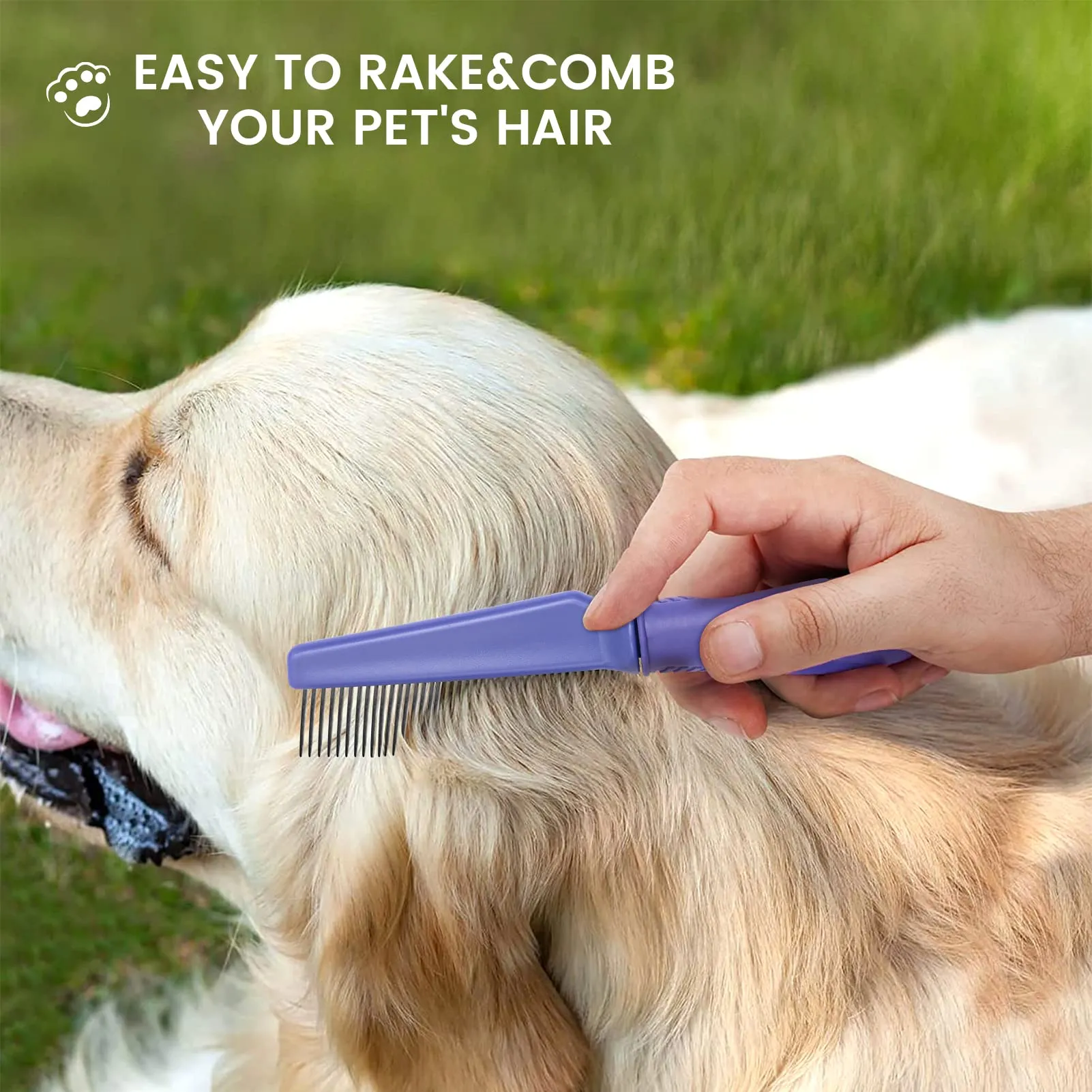 Purple Flea Comb for Cats & Dogs: Stainless Steel, Ergonomic Grip, 7.95" Long
