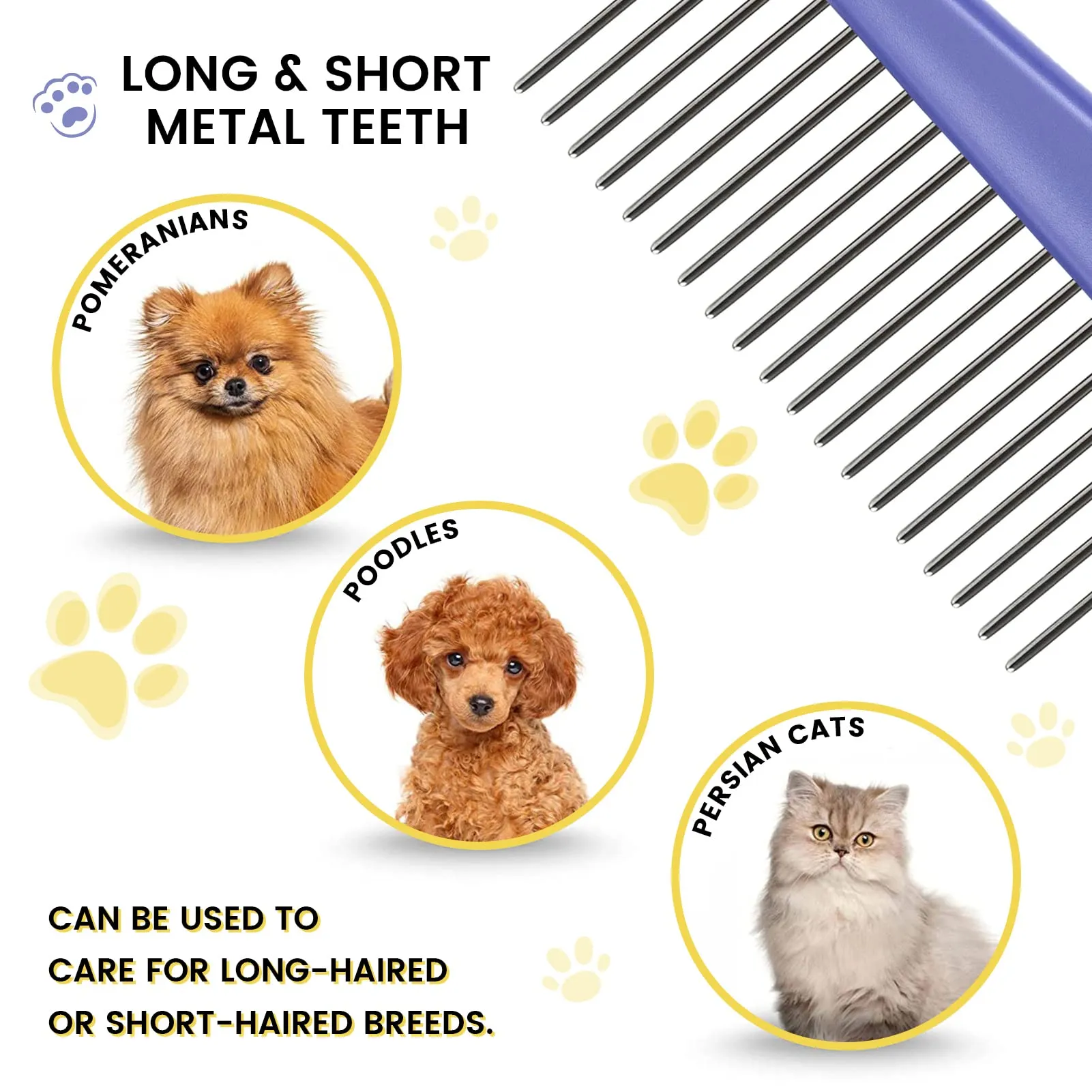 Purple Flea Comb for Cats & Dogs: Stainless Steel, Ergonomic Grip, 7.95" Long