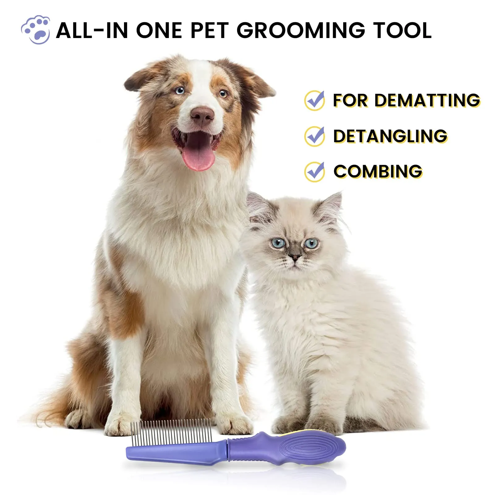 Purple Flea Comb for Cats & Dogs: Stainless Steel, Ergonomic Grip, 7.95" Long