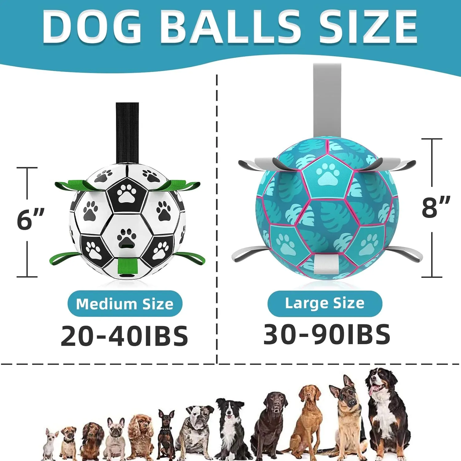 QDAN Dog Toys Soccer Ball, Tug of War Toy, Puppy Birthday Gifts, Water Toy, Durable Dog Balls for Medium Large Dogs, Lake Blue(8 inch)