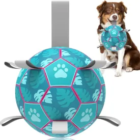 QDAN Dog Toys Soccer Ball, Tug of War Toy, Puppy Birthday Gifts, Water Toy, Durable Dog Balls for Medium Large Dogs, Lake Blue(8 inch)