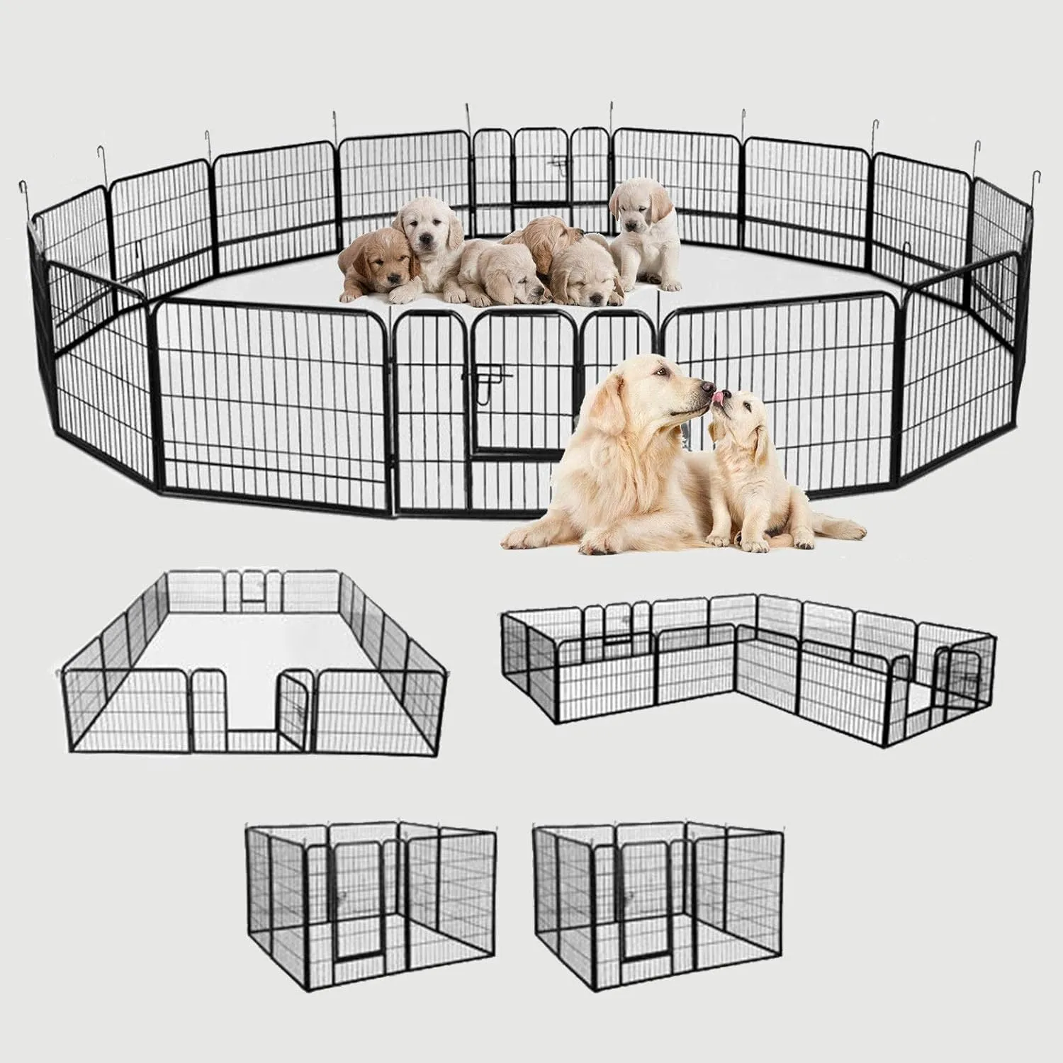 S AFSTAR 16 Panels Metal Dog Playpen, 48" Height Dog Fence Exercise Pen with Doors for Large Medium Small Dogs Rabbits Cats, Foldable Pet Puppy Playpen for Indoor & Outdoor RV, Camping, Yard (Black)