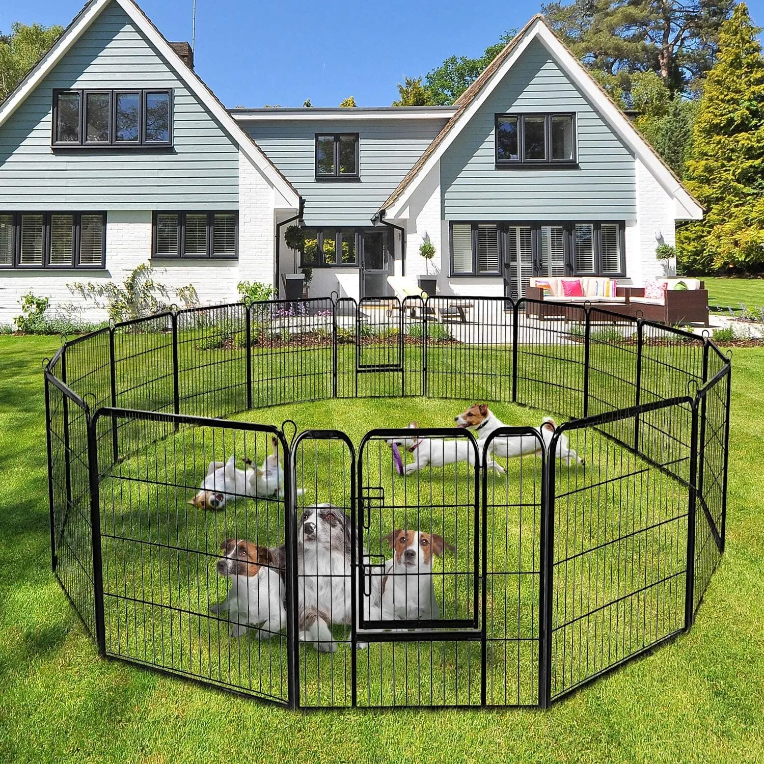 S AFSTAR 16 Panels Metal Dog Playpen, 48" Height Dog Fence Exercise Pen with Doors for Large Medium Small Dogs Rabbits Cats, Foldable Pet Puppy Playpen for Indoor & Outdoor RV, Camping, Yard (Black)