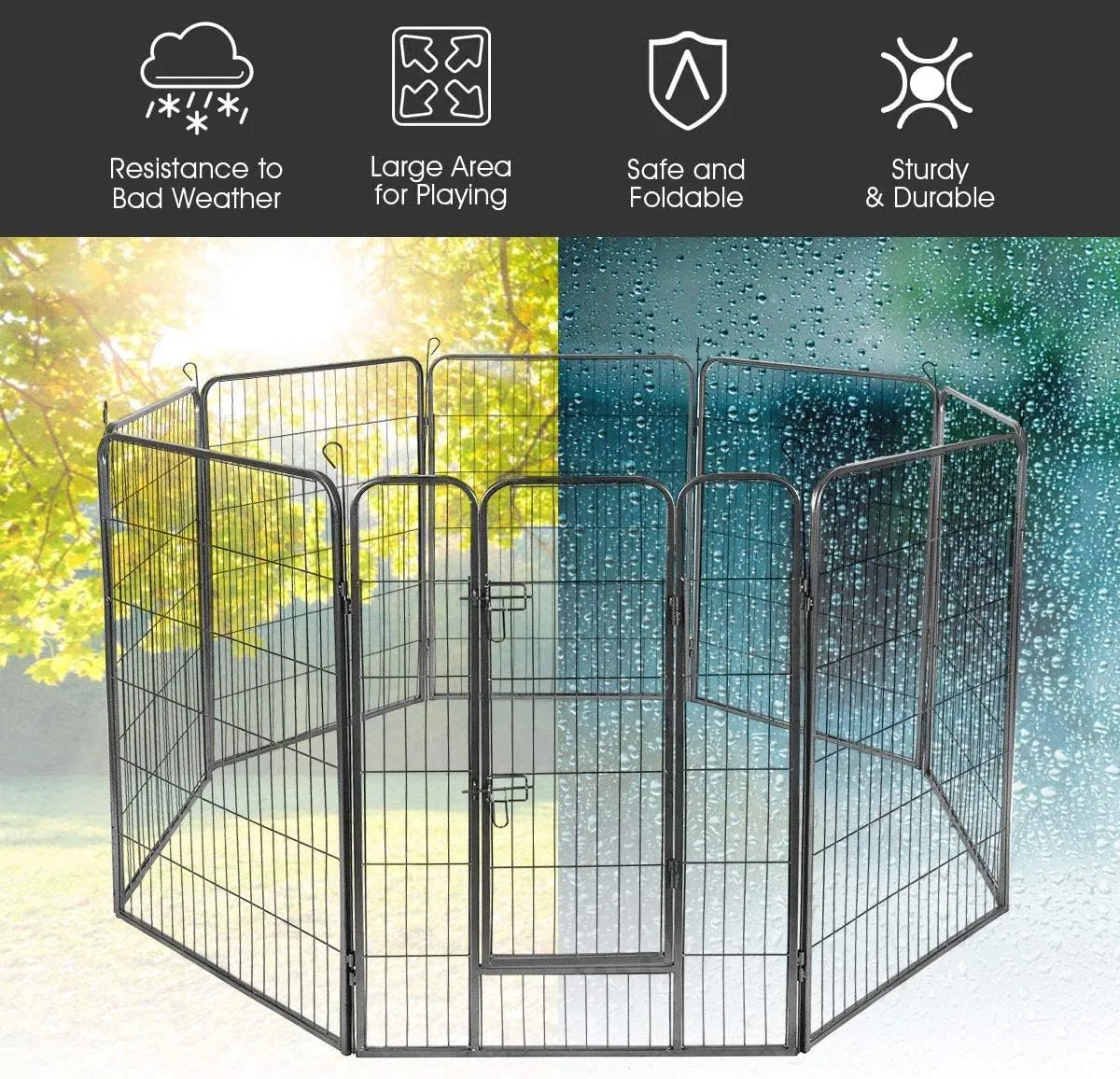 S AFSTAR 16 Panels Metal Dog Playpen, 48" Height Dog Fence Exercise Pen with Doors for Large Medium Small Dogs Rabbits Cats, Foldable Pet Puppy Playpen for Indoor & Outdoor RV, Camping, Yard (Black)