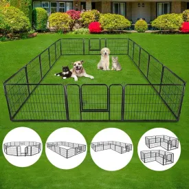 S AFSTAR 16 Panels Metal Dog Playpen, 48" Height Dog Fence Exercise Pen with Doors for Large Medium Small Dogs Rabbits Cats, Foldable Pet Puppy Playpen for Indoor & Outdoor RV, Camping, Yard (Black)