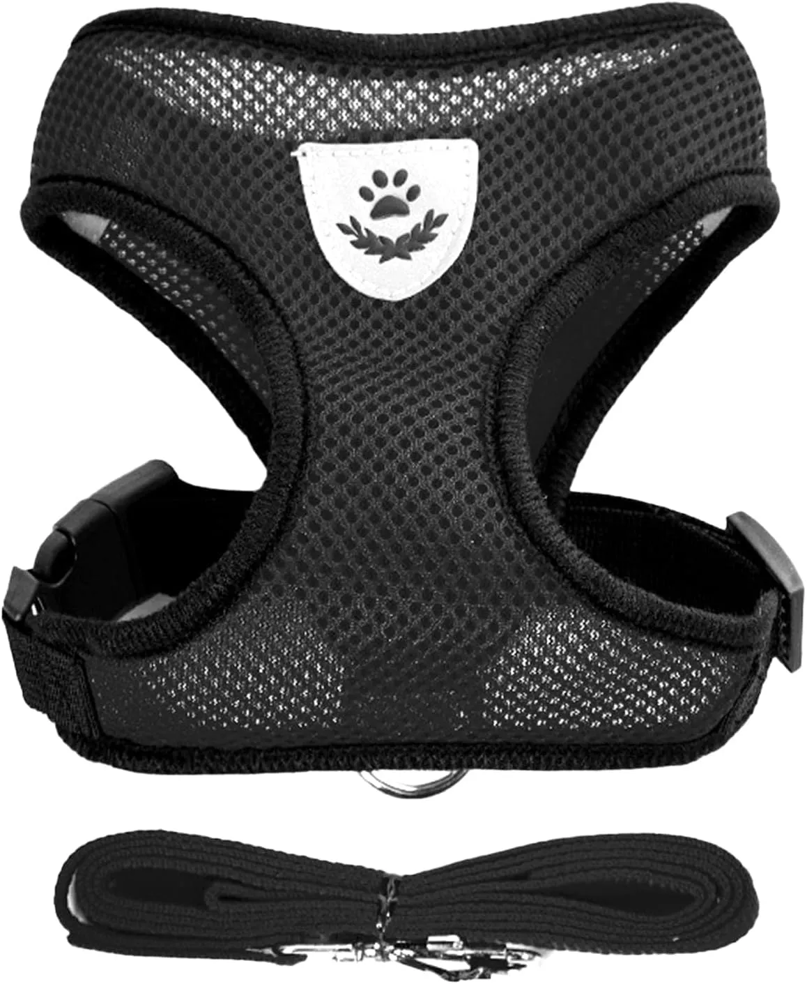 shudyear Dog Walking Chest Harness and Leash, Anti-Escape Adjustable Soft Mesh Dog Leash and Harness Set for Small Dog and Puppies, Vest for Medium Sized Dogs (Black, M)
