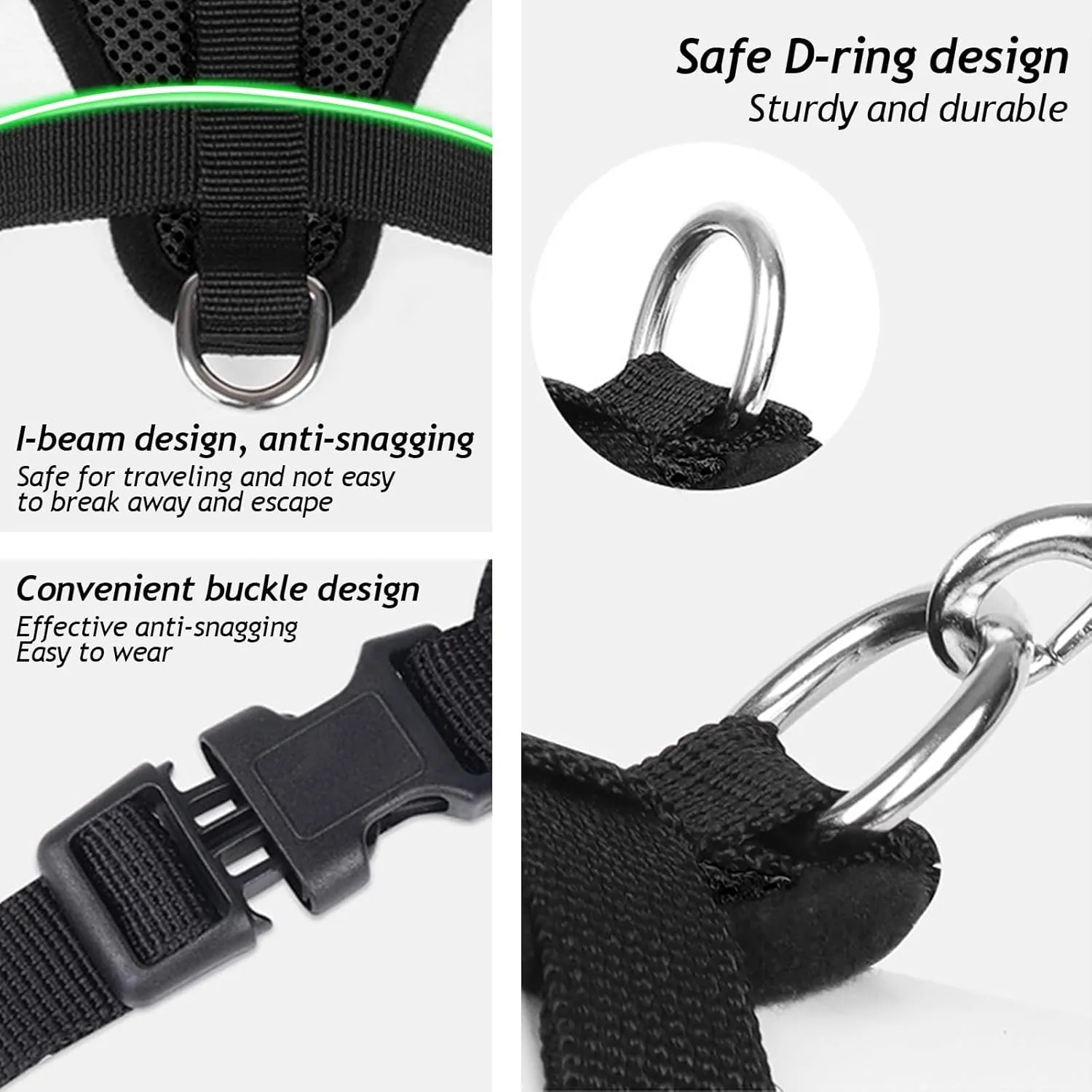 shudyear Dog Walking Chest Harness and Leash, Anti-Escape Adjustable Soft Mesh Dog Leash and Harness Set for Small Dog and Puppies, Vest for Medium Sized Dogs (Black, M)