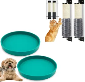 Silicone Cat Bowl Set of 2 with Cat Scratching Post Wall Mounted 2 Pack Cage Mount Cat Scratcher 2-in-1 Natural Sisal Kitty Scratch Posts with Self Groomer Massager for Scratch and Climbing