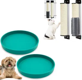Silicone Cat Bowl Set of 2 with Cat Scratching Post Wall Mounted 2 Pack Cage Mount Cat Scratcher 2-in-1 Natural Sisal Kitty Scratch Posts with Self Groomer Massager for Scratch and Climbing