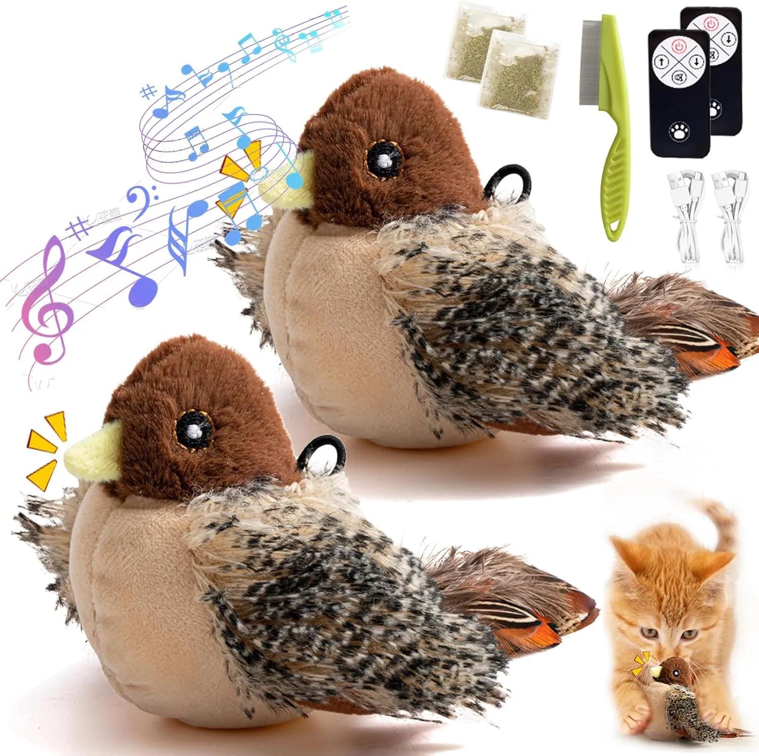 Simulated Flapping Bird Cat Toy, Interactive Bird Cat Toy, 3-Speed Beating Mode Cycle, USB Rechargeable (Chirping Flapping-2)