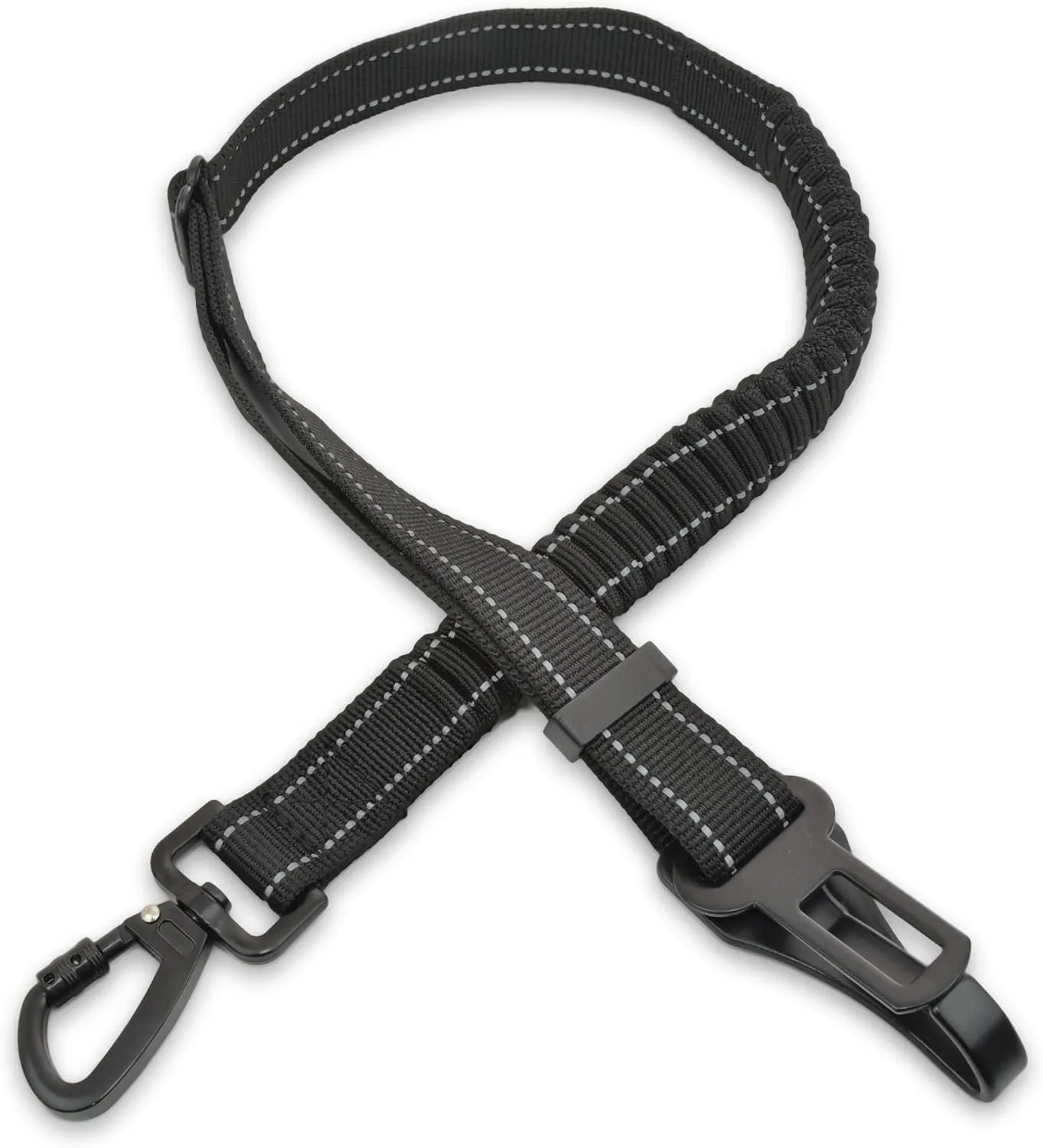 Skruffies Love 3in1 Dog Car Leash Elastic Dog Seat Belt for Car Reflective Bungee Tether Nylon Safety Harness with Buckle & Hook Latch Black