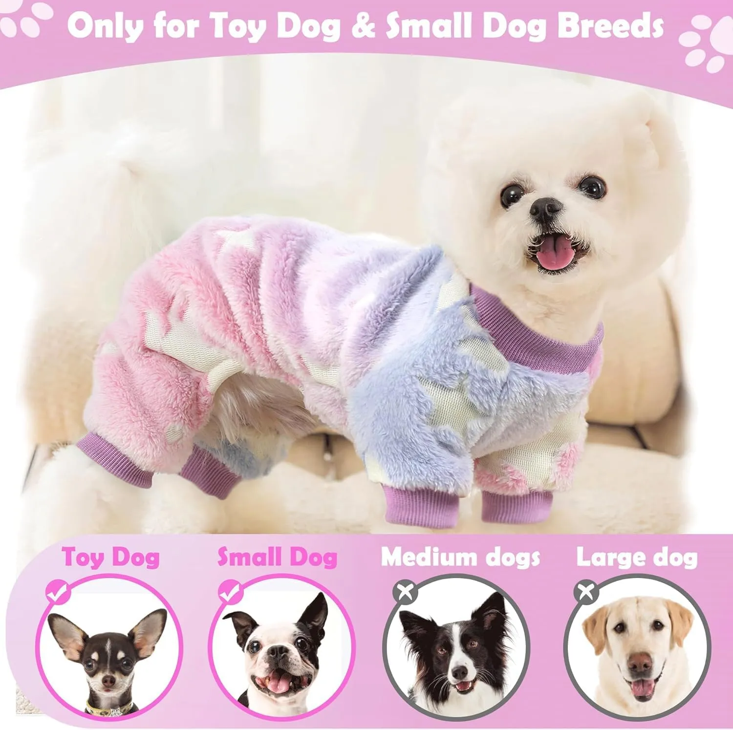 Small Dog Pajamas Pjs Sweater Cute Extra Small Dog Clothes, 4 Legs Puppy Jumpsuit, Warm Winter Fleece Doggie Onesies Pet Apparel Outfits for Chihuahua Yorkie Cat, Pink, XXXS