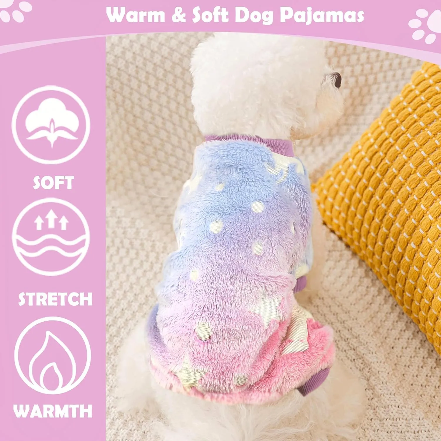 Small Dog Pajamas Pjs Sweater Cute Extra Small Dog Clothes, 4 Legs Puppy Jumpsuit, Warm Winter Fleece Doggie Onesies Pet Apparel Outfits for Chihuahua Yorkie Cat, Pink, XXXS