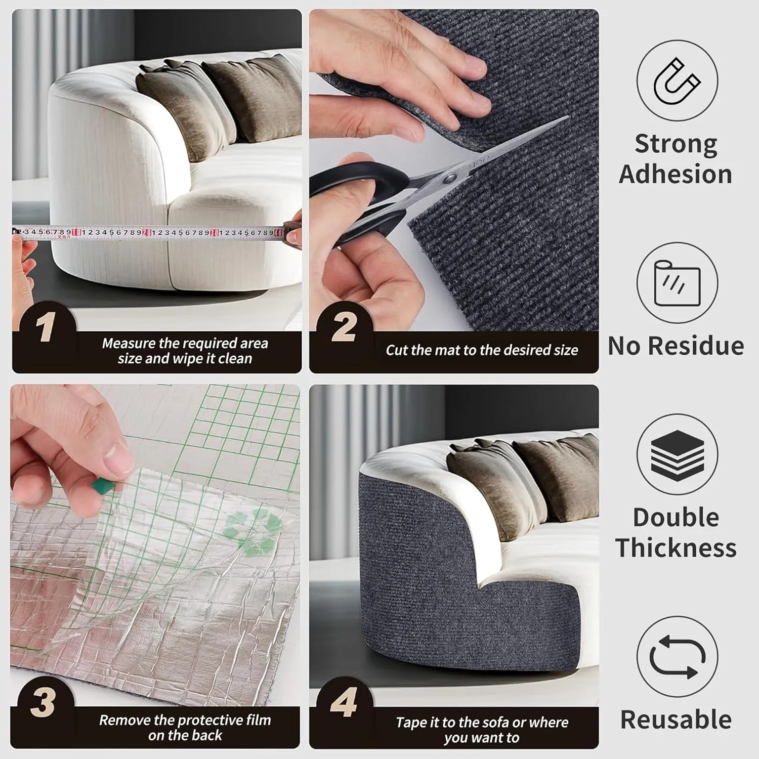 Super Sticky Cat Scratch Furniture Protector Self Adhesive Scratching Mat Couch Protector from Cat Claws Furniture Protectors from Scratching Pad Carpet Anti Cat Scratcher Deterren Sticky Wall Mat