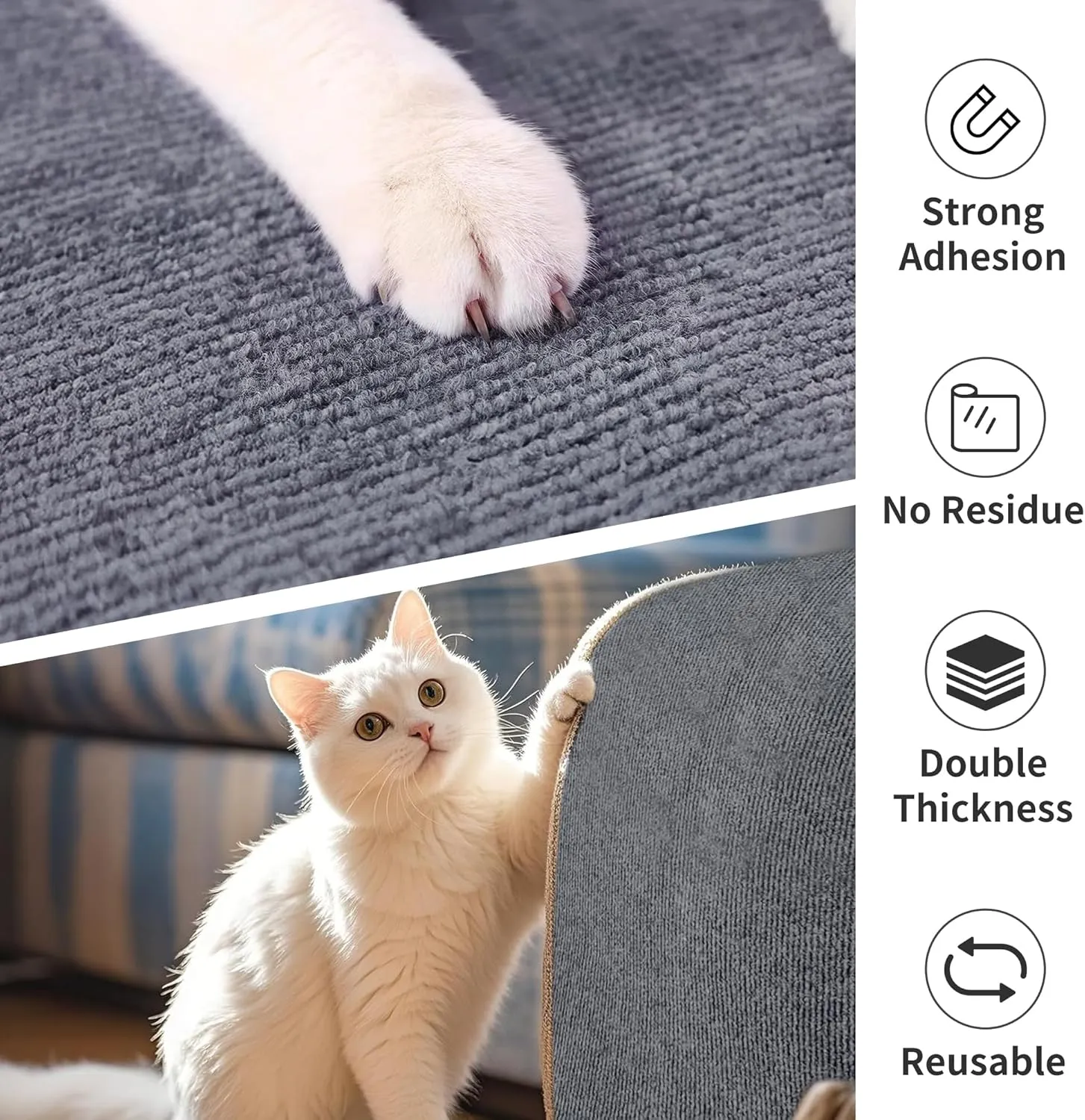 Super Sticky Cat Scratch Furniture Protector Self Adhesive Scratching Mat Couch Protector from Cat Claws Furniture Protectors from Scratching Pad Carpet Anti Cat Scratcher Deterren Sticky Wall Mat
