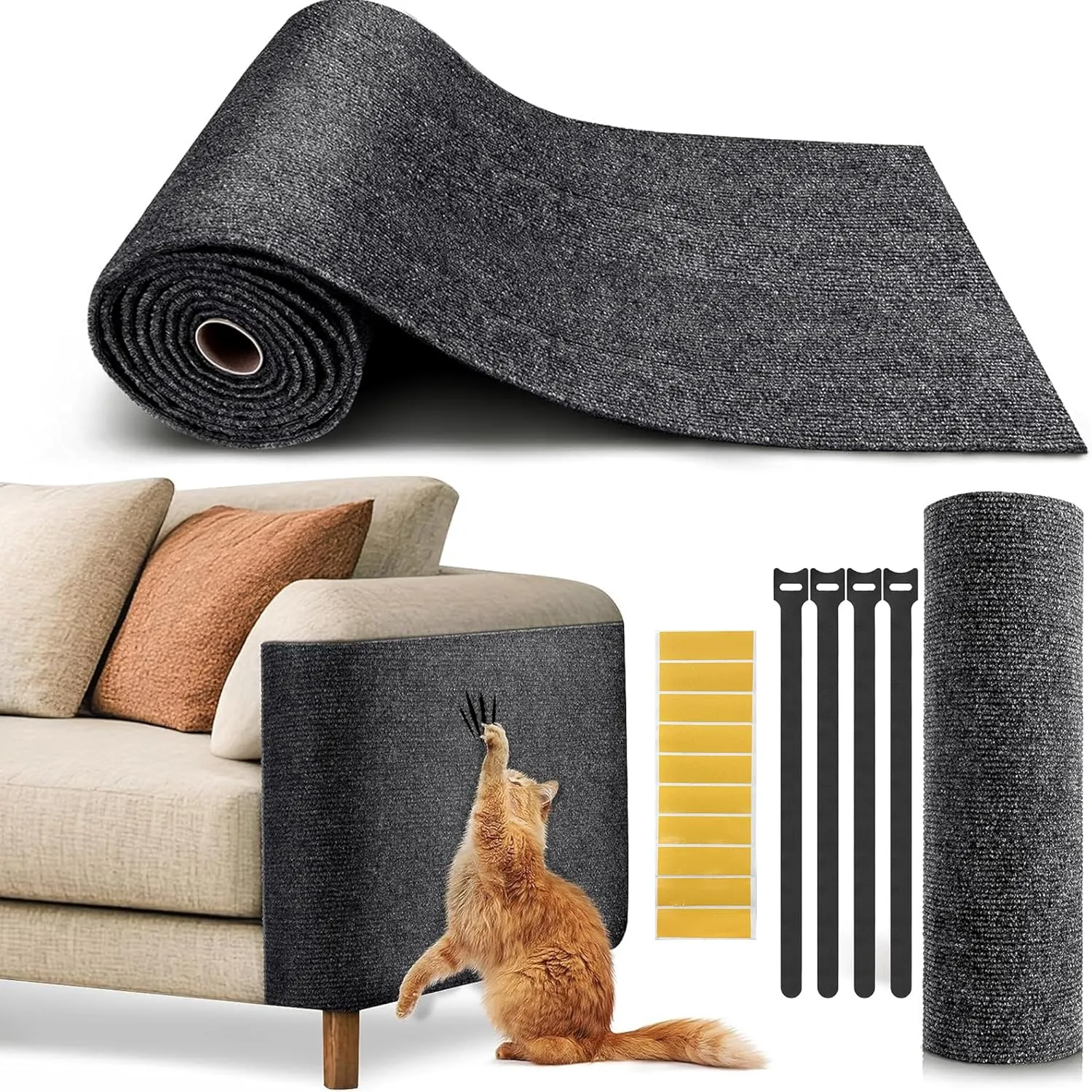 Super Sticky Cat Scratch Furniture Protector Self Adhesive Scratching Mat Couch Protector from Cat Claws Furniture Protectors from Scratching Pad Carpet Anti Cat Scratcher Deterren Sticky Wall Mat