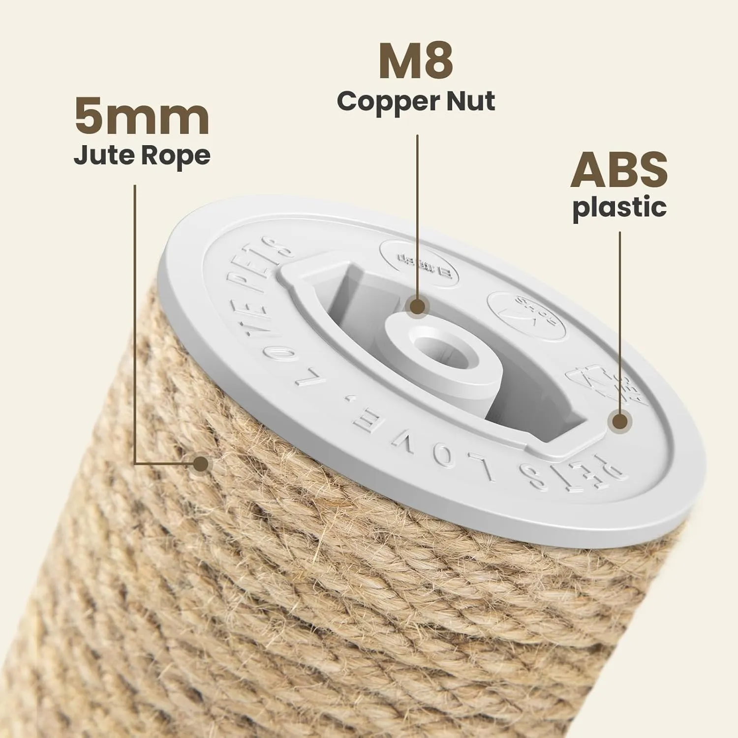 SVD.PET Scratching Post Replacement, 17" x 2.95" Jute Rope Tree Replacement Post, Refill Scratcher Posts With M8 Screws for Indoor Cat Tree, Tower and DIY Scratcher (1PCS)