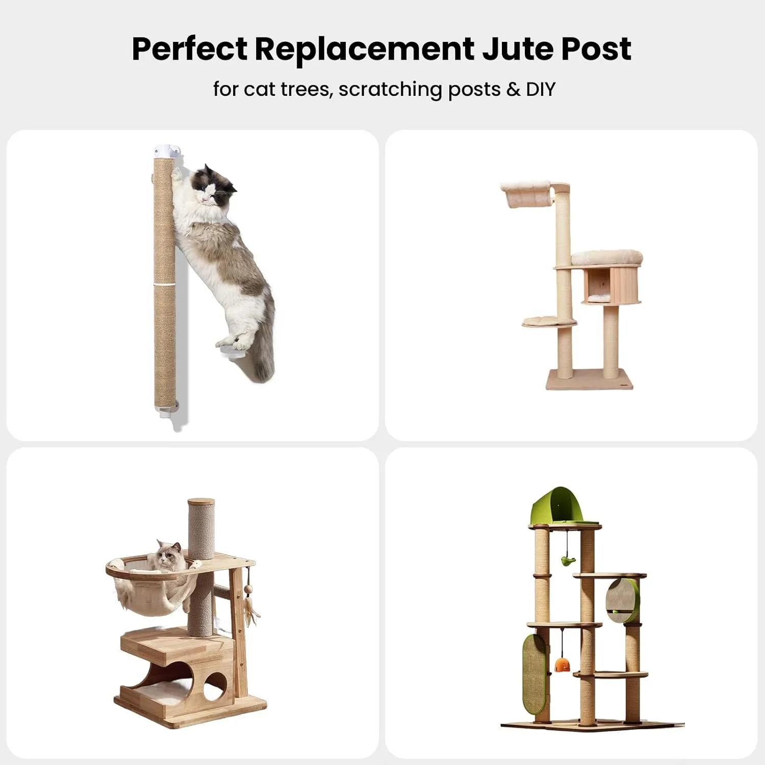 SVD.PET Scratching Post Replacement, 17" x 2.95" Jute Rope Tree Replacement Post, Refill Scratcher Posts With M8 Screws for Indoor Cat Tree, Tower and DIY Scratcher (1PCS)