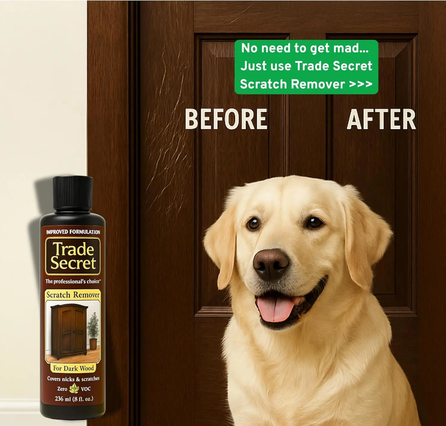 Trade Secret Scratch Remover for Real Wood Furniture & Floors  Dark Wood Scratch Concealer, Covers Nicks, Scuffs & Dogs, Cats Scratches, Marks, Minor Defects