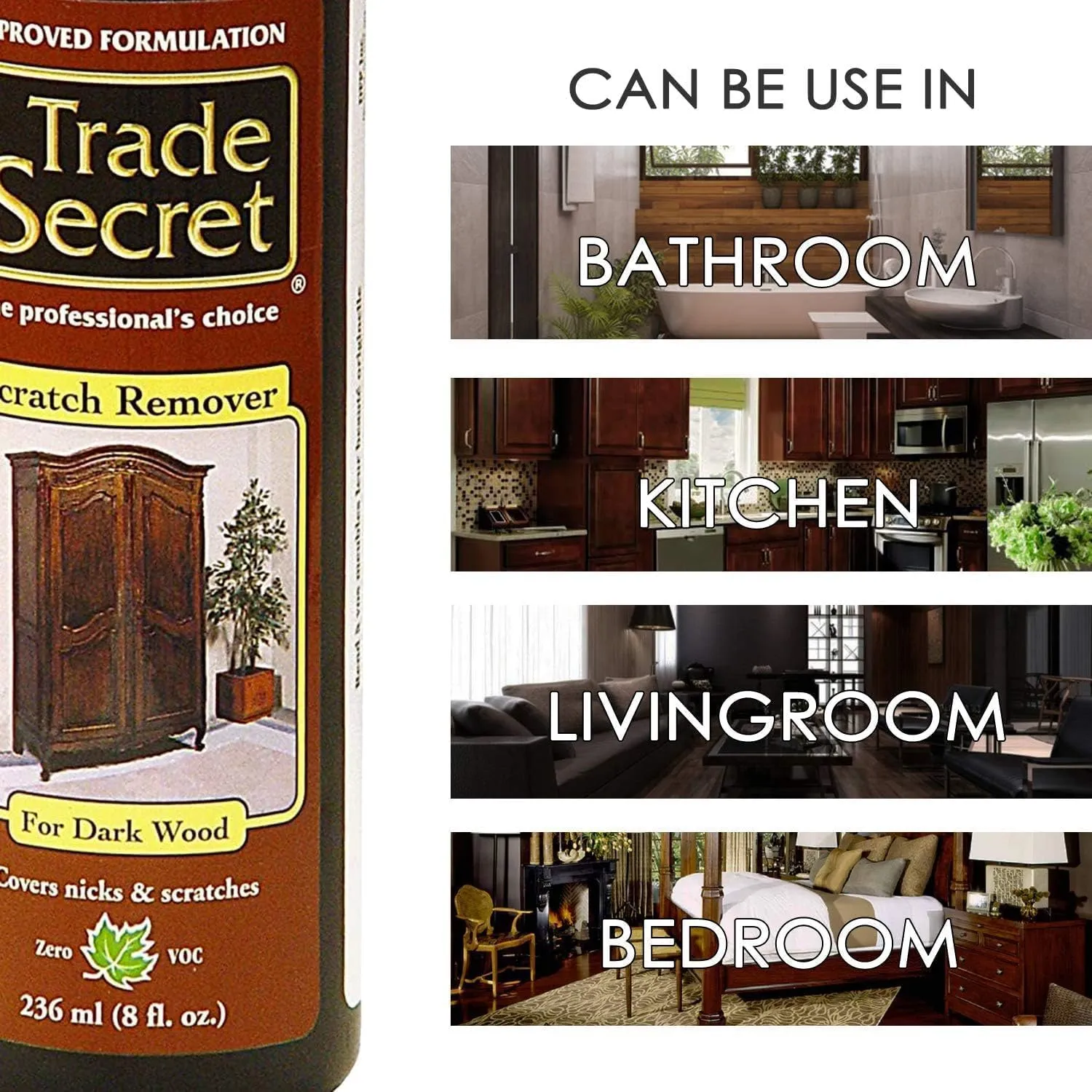 Trade Secret Scratch Remover for Real Wood Furniture & Floors  Dark Wood Scratch Concealer, Covers Nicks, Scuffs & Dogs, Cats Scratches, Marks, Minor Defects