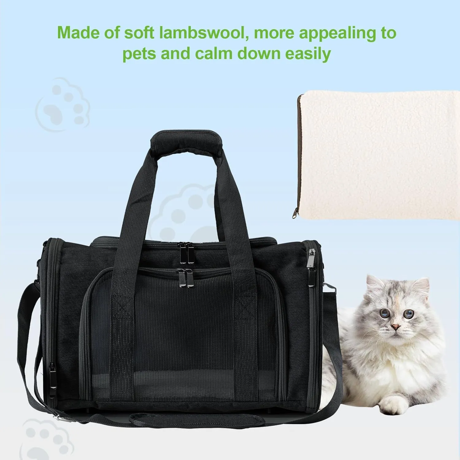 Travel in Style: Portable Pet Carrier for Small Pets up to 15 Lbs- Airline Approved, Collapsible & Comfortable cat/Puppy Soft Sided Bag (Black)