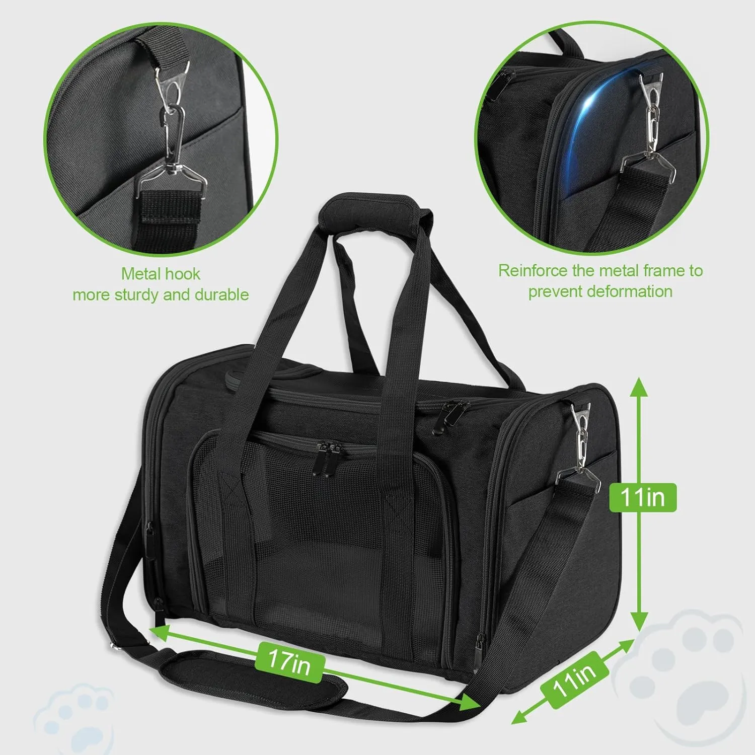 Travel in Style: Portable Pet Carrier for Small Pets up to 15 Lbs- Airline Approved, Collapsible & Comfortable cat/Puppy Soft Sided Bag (Black)