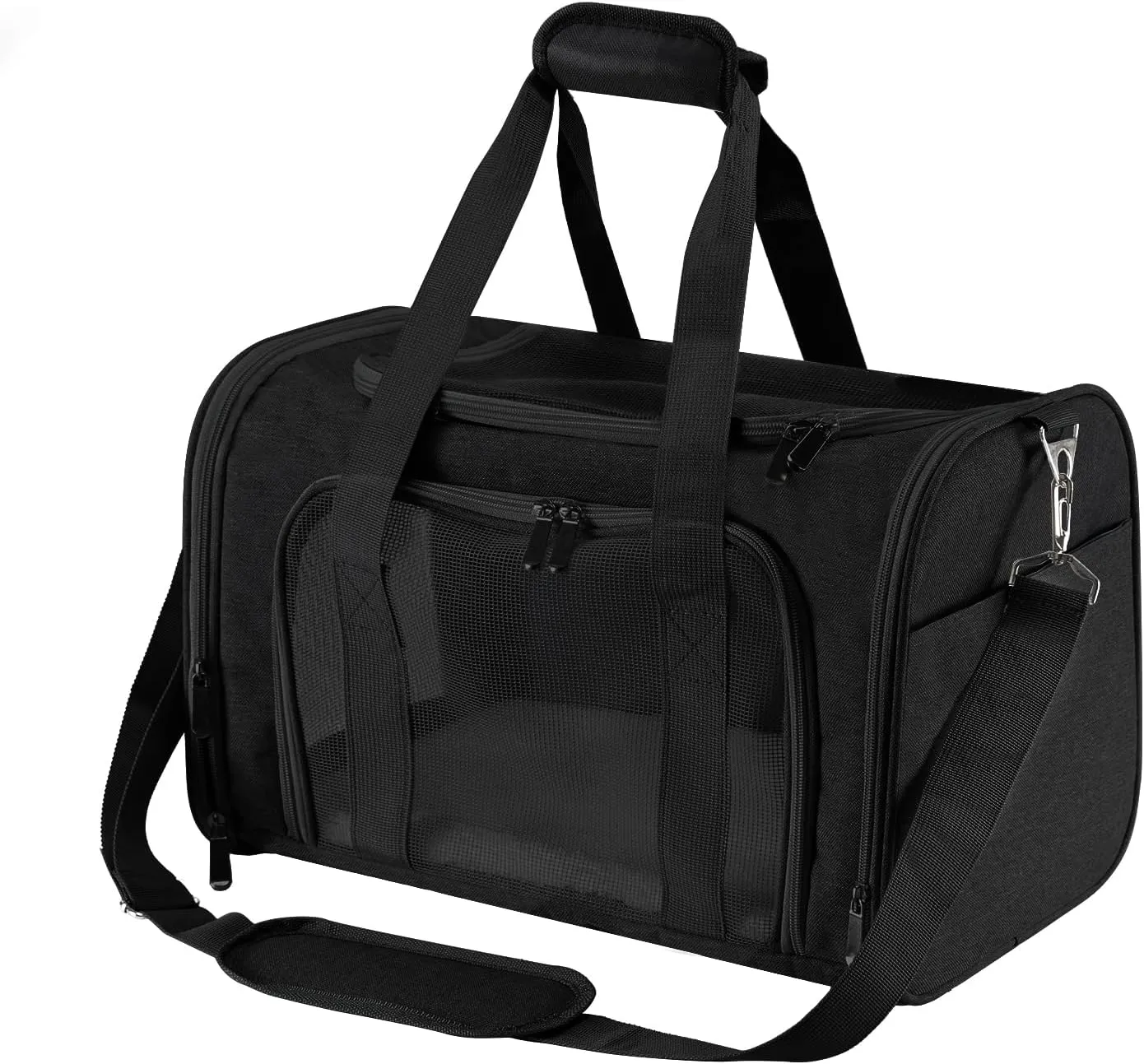 Travel in Style: Portable Pet Carrier for Small Pets up to 15 Lbs- Airline Approved, Collapsible & Comfortable cat/Puppy Soft Sided Bag (Black)