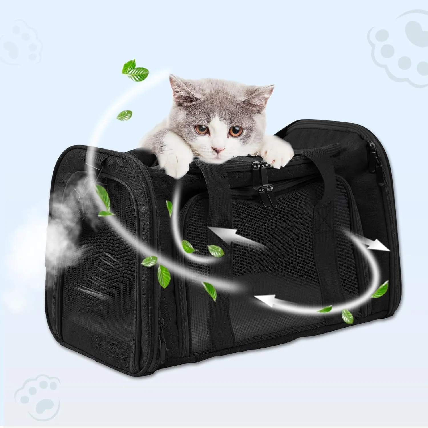 Travel in Style: Portable Pet Carrier for Small Pets up to 15 Lbs- Airline Approved, Collapsible & Comfortable cat/Puppy Soft Sided Bag (Black)