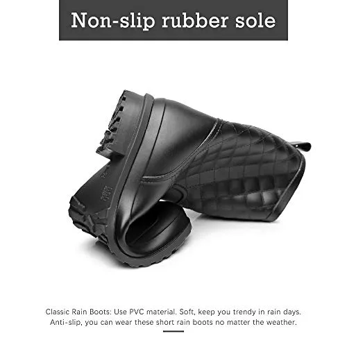 Womens Rain Boots Waterproof Rubber Boots for Women Mid Calf Lightweight Garden Anti-Slip Shoes Comfortable Black Blue US 5-11,BK39