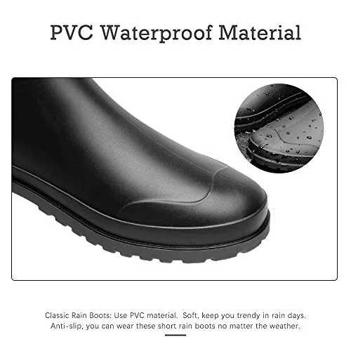 Womens Rain Boots Waterproof Rubber Boots for Women Mid Calf Lightweight Garden Anti-Slip Shoes Comfortable Black Blue US 5-11,BK39