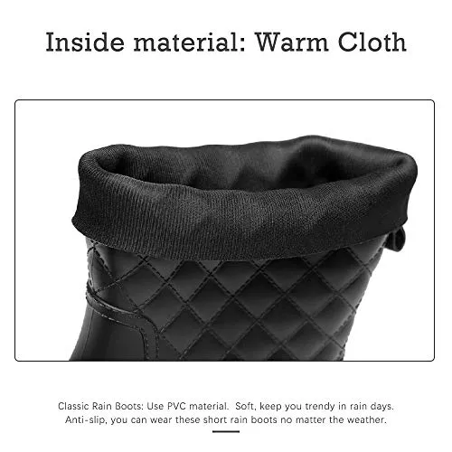 Womens Rain Boots Waterproof Rubber Boots for Women Mid Calf Lightweight Garden Anti-Slip Shoes Comfortable Black Blue US 5-11,BK39
