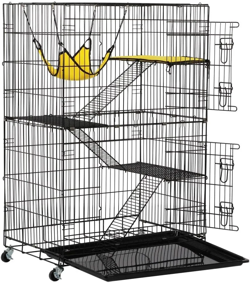 Yaheetech Large 49" Mobile Cat Cage with Hammock, Lightweight Travel-Friendly Foldable Enclosure for Cats and Kittens, Indoor/Outdoor Use with Tray