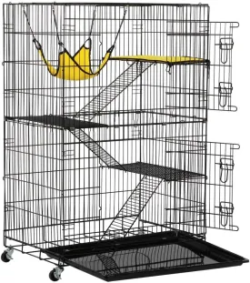 Yaheetech Large 49" Mobile Cat Cage with Hammock, Lightweight Travel-Friendly Foldable Enclosure for Cats and Kittens, Indoor/Outdoor Use with Tray